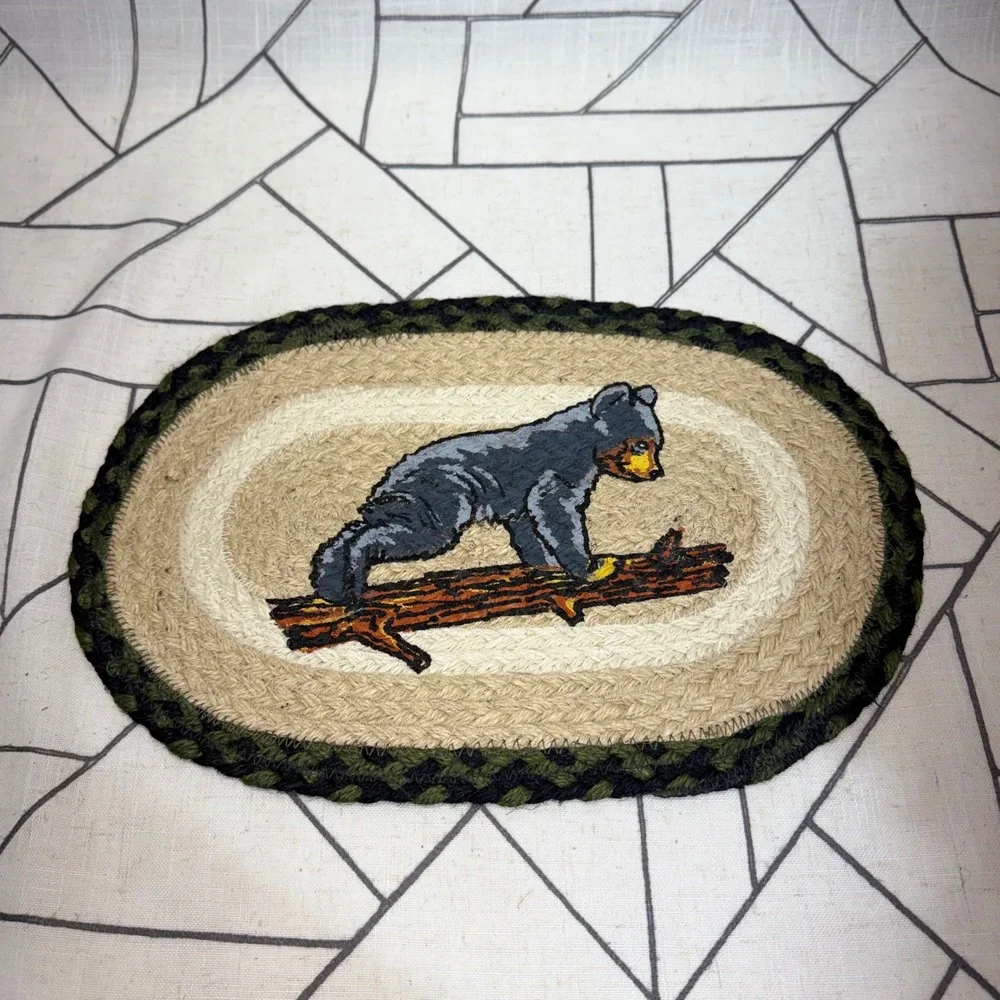 Earth Rugs Bear Cub Jute Rug 10x15 Tan Green Braided Oval Placemat OPP-116